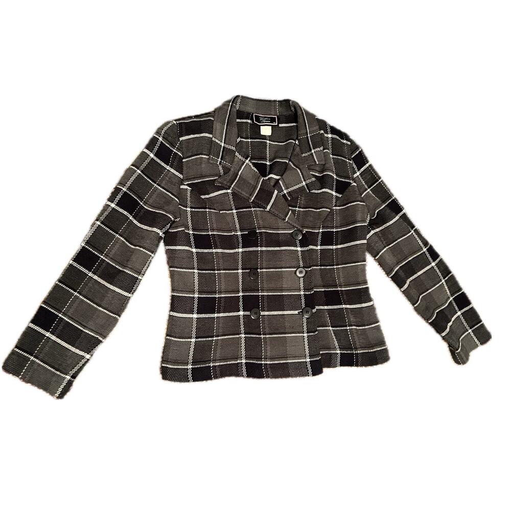 Y2K Square Plaid Ruffle Blazer Jacket Black Gray Women’s Medium -